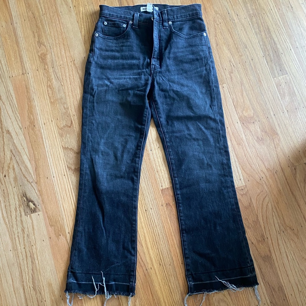 High-Rise Black Flare Jeans with Raw Hem